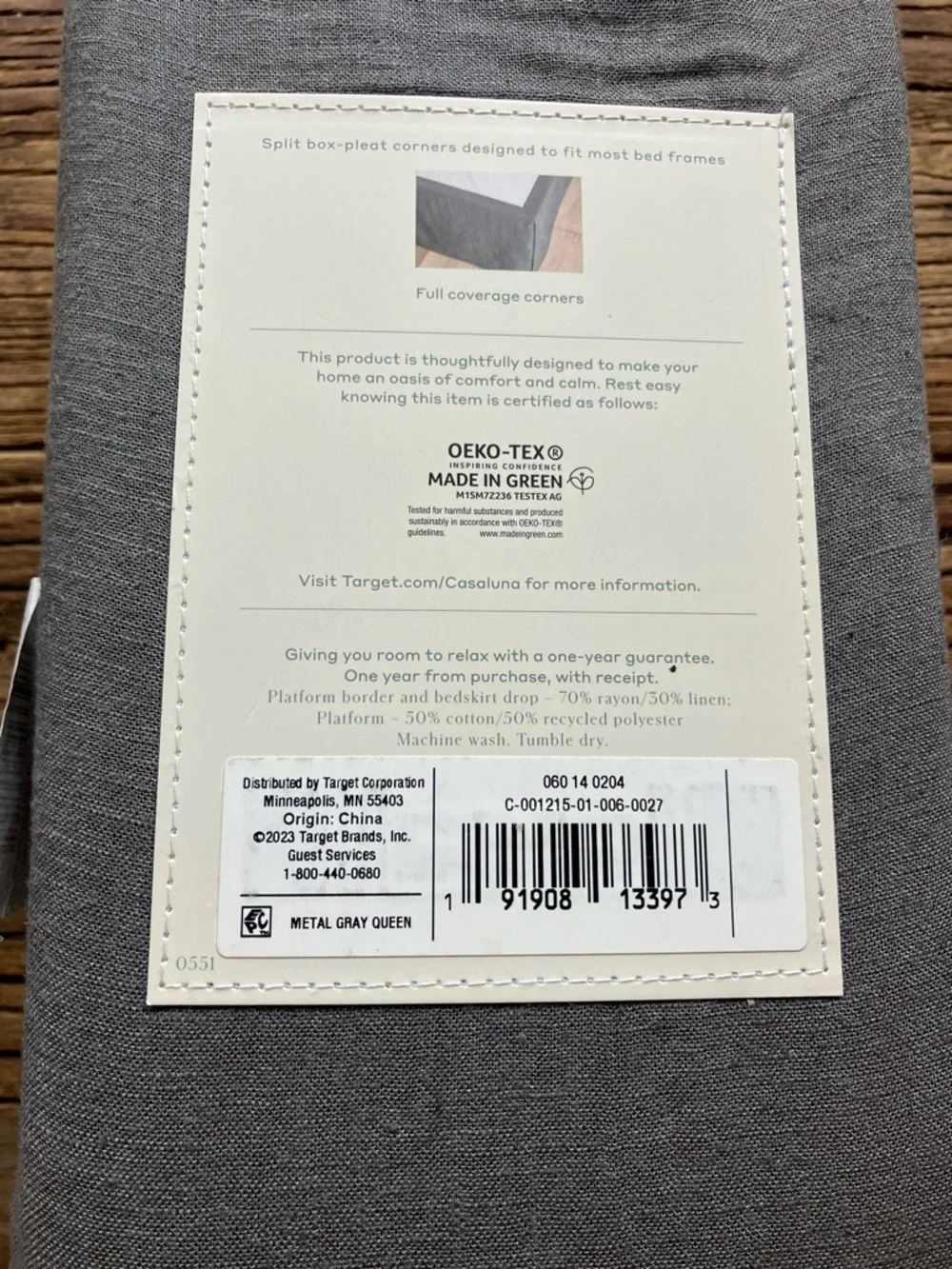 Casaluna Linen Blend Bedskirt in Gray with Cream Knit Accent
